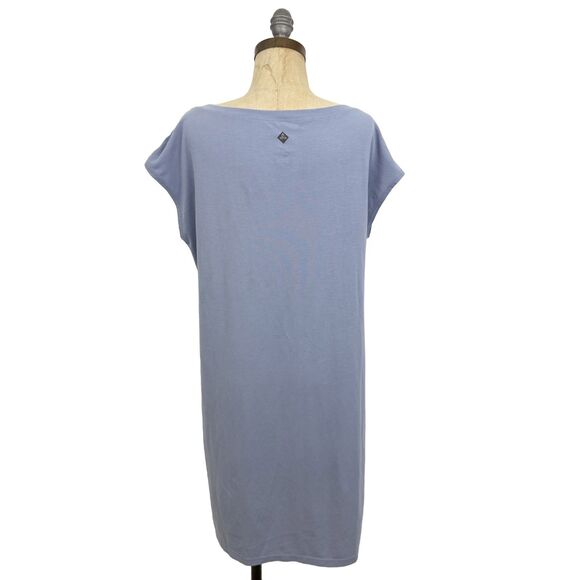 PRANA Sanna Dress L Blue Boatneck T-Shirt Mini Cap Sleeve Casual EUC B72 - Picture 3 of 6